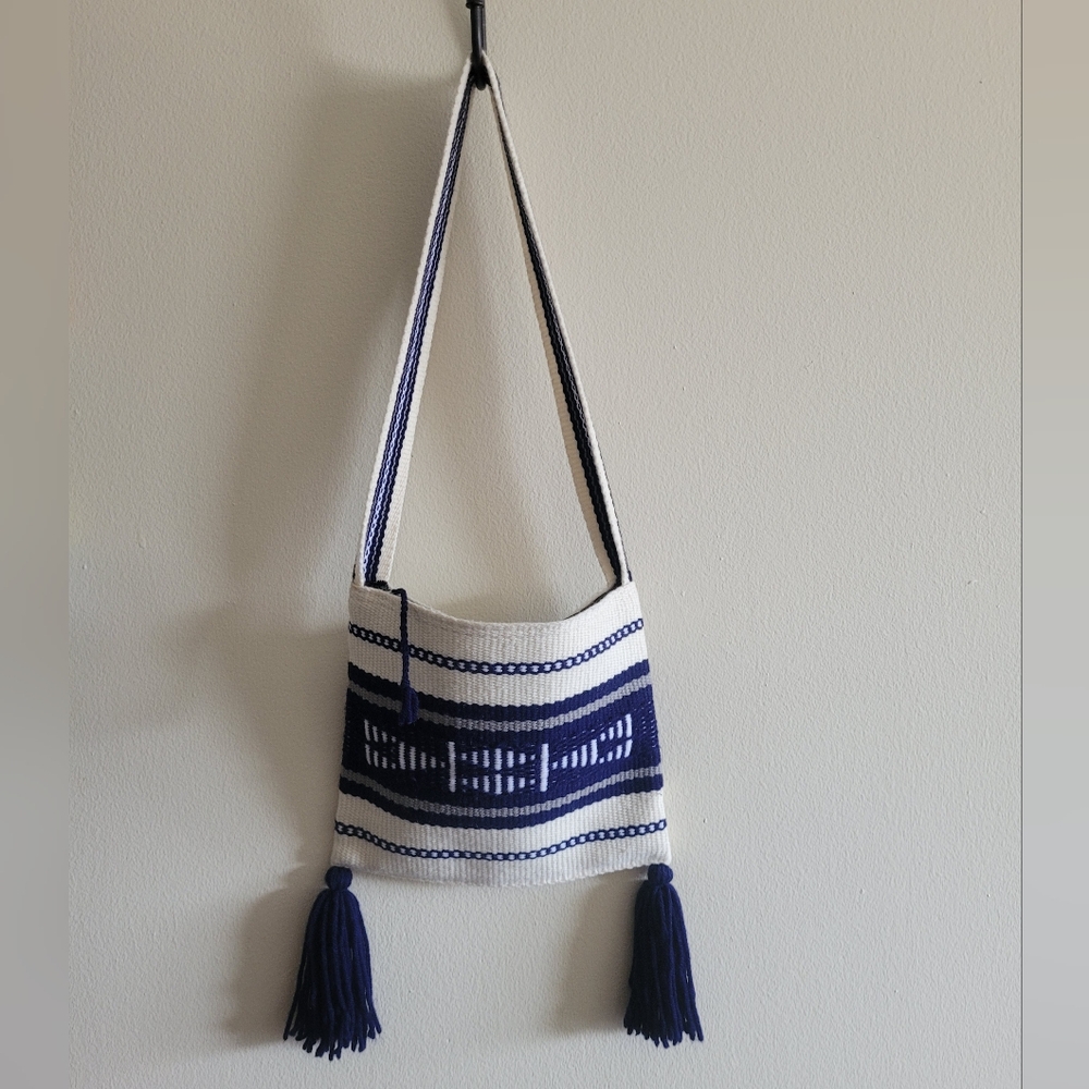 Handmade woven yarn women's tribal tassled bag